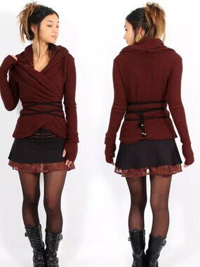 “Plume” wrap front pullover by Yggdrazil  Medium